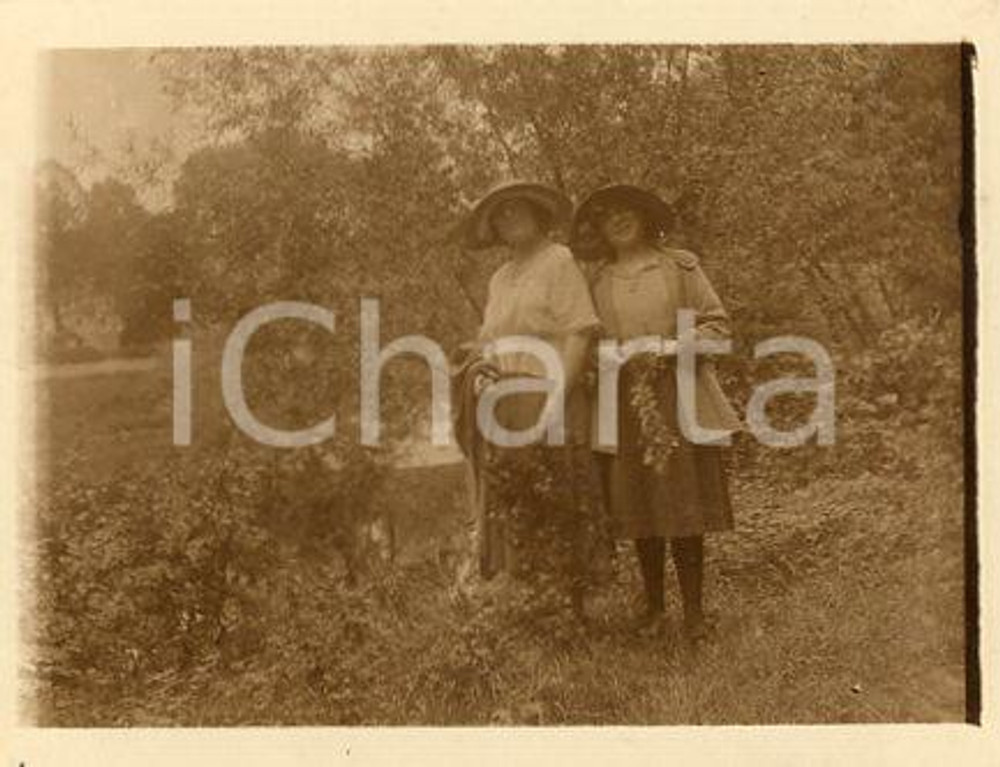 1925 ca VERSAILLES - Coppia di donne in un parco (1) - Fotografia 11x9 cm Fotografia originale d'epoca.La fotografia proviene da un più vasto album che documenta i viaggi di una famiglia di nove persone attraverso l'Europa, il Nord Africa e il Sud America.La presente attesta una tappa in Francia, nella zona di Parigi e Versailles. Rappresenta un'interessante testimonianza di viaggi verso luoghi esotici e lontani o i principali monumenti dell'Europa dell'epoca. GOOD/buono  Formato: 11x9 cm originale e autentica 1