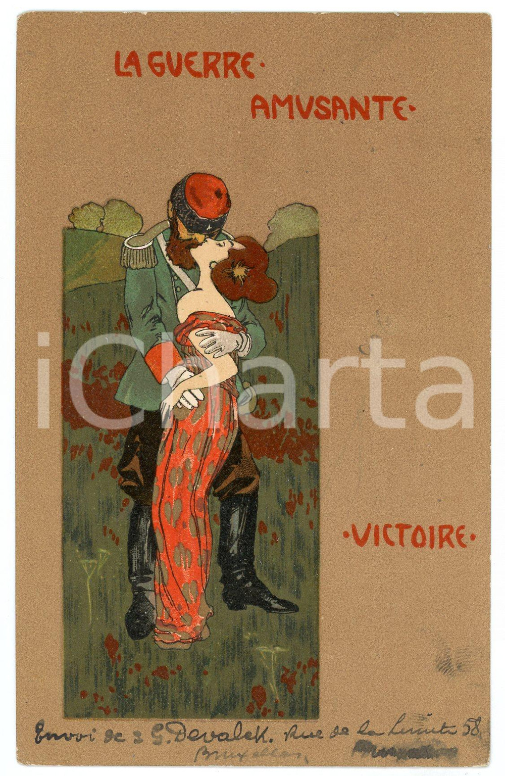 1900 ca ART NOUVEAU Raphael KIRCHNER La Guerre Amusante - Victoire ^Postcard  Rara cartolina postale d'epoca, opera dell'artista e illustratore Raphael Kirchner, viaggiata nel 1930.CONDIZIONI: G FORMATO: FP    originale e autentica 1