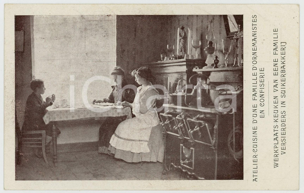 1910 BRUXELLES Exposition Universelle - Famille d'ornemanistes en confiserie 2  Cartolina postale d'epoca, non viaggiata. GOOD/buono  Formato: 14x9 cm originale e autentica 1