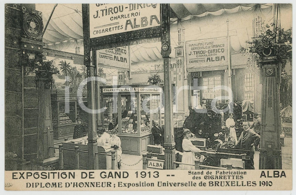 1913 EXPOSITION GAND Standfabrication cigarettes ALBA ^Carte postale ANIMEE Cartolina postale d'epoca, non viaggiata. GOOD/buono  Formato: 14x9 cm originale e autentica 1