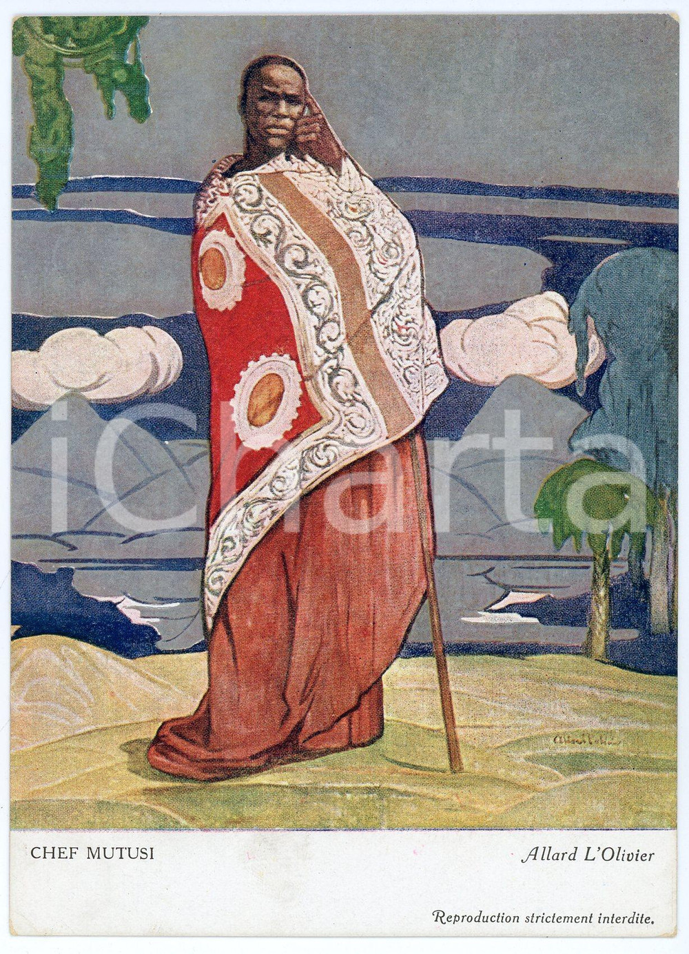 1931 CONGO BELGE Fernand ALLARD L'OLIVIER Chef Mutusi - Postcard 3 Cartolina d'epoca, non viaggiata.Al verso timbro: "Croix Rouge du Congo - Exposition Coloniale Internationale" GOOD/buono  Formato: FG originale e autentica 1