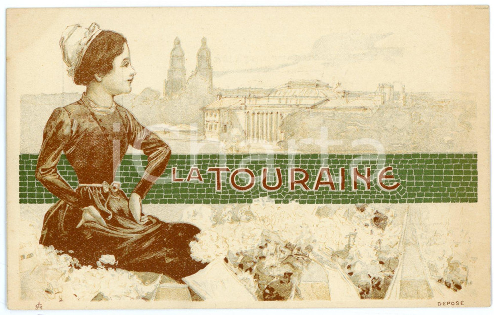 1900 ca FRANCE - LA TOURAINE Portrait de femme - Carte postale illustrée (1)  Cartolina postale, non viaggiata. GOOD/buono Lievi smussature agli angoli Formato: 14x9 cm originale e autentica 1