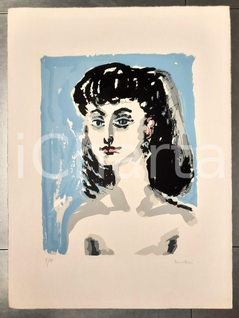 1960 ca Artista Orfeo TAMBURI - Ritratto di donna *Litografia 8/90 AUTOGRAFATA  Litografia originale autografata (n° 8/90). GOOD/buono lievi piegature angolari Formato: 55x75 cm originale e autentica 1