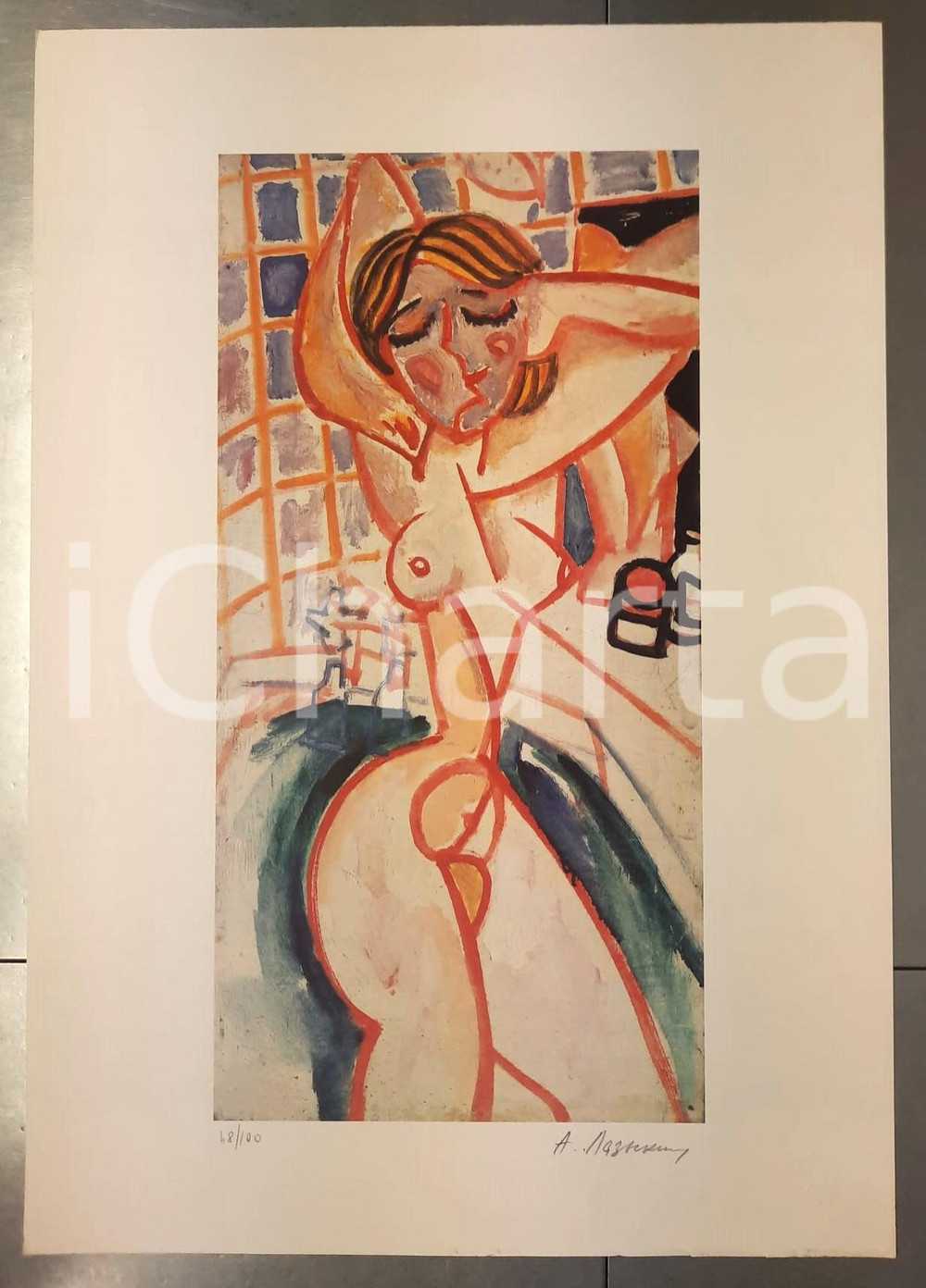 1990 ca Artista Alekseij LAZYKIN - Nudo di donna *Litografia 48/100 AUTOGRAFATA  Litografia originale autografata (n° 48/100). GOOD/buono minimi difetti marginali Formato: 50x70 cm originale e autentica 1