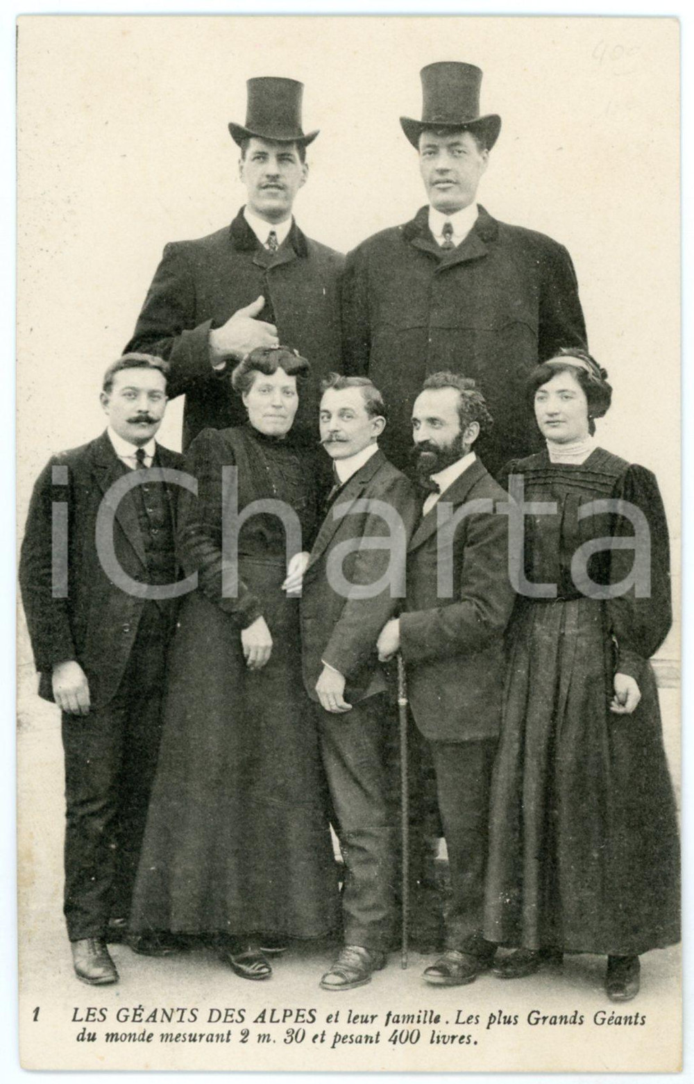 1910 ca LES GEANTS DES ALPES Famille HUGO- Les plus grands du monde ^Postcard  Cartolina d'epoca, non viaggiata. GOOD/buono  Formato: 9x14 cm originale e autentica 1