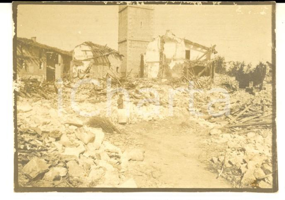 Fotografia d epoca originale 1917 WW1 MARIANO DEL FRIULI Il paese distrutto dalla guerra Foto 8x6 cm 1