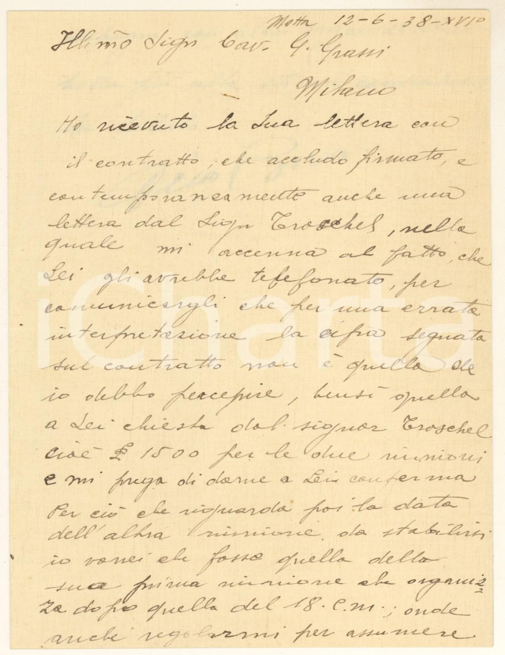 Autografo originale 1938 CICLISMO MOTTA DI CAVEZZO Nino BORSARI contesta l ingaggio AUTOGRAFO 1