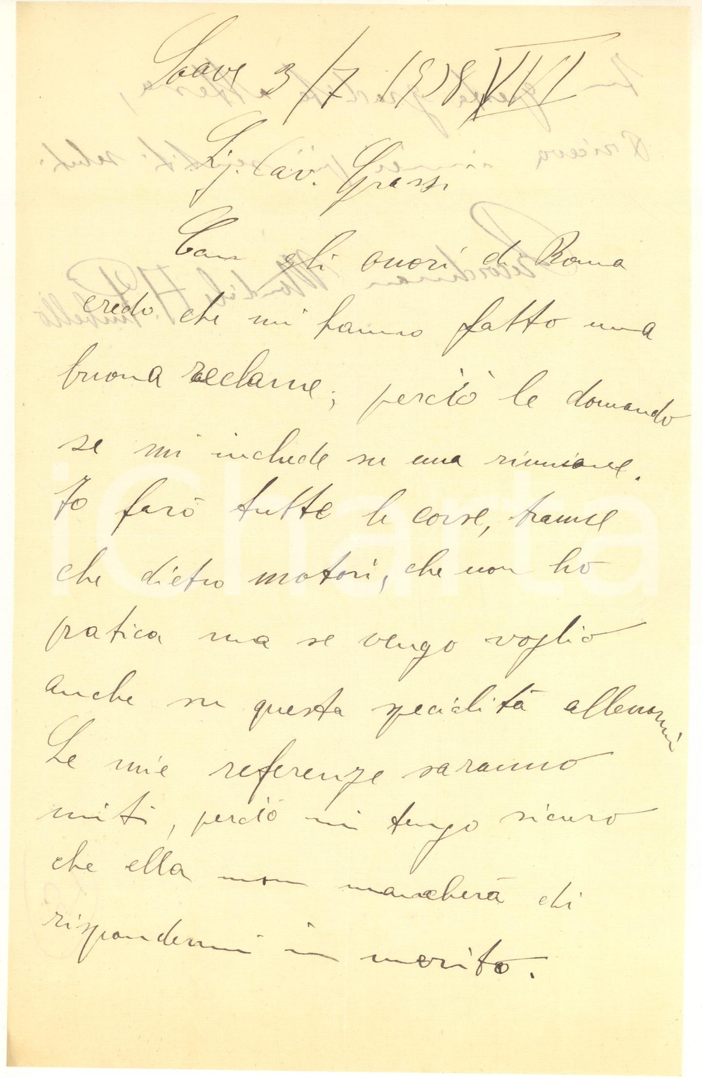 Autografo originale 1938 CICLISMO SOAVE Andrea PIUBELLO non corre dietro ai motori Autografo 1