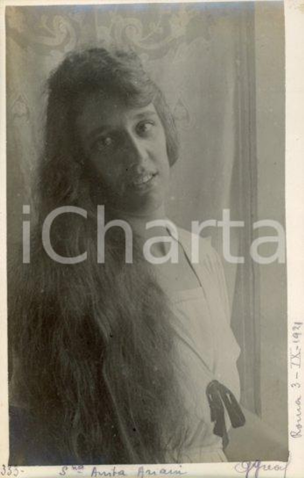 Fotografia d epoca originale 1921 ROMA Ritratto di Anita ARIANI con i capelli sciolti  Foto Luigi GREA 1