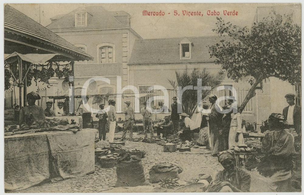 1910 ca SAO VICENTE (CABO VERDE) Mercado *ANIMATED Postcard  Cartolina postale d'epoca, non viaggiata. GOOD/buono  Formato: 14x9 cm originale e autentica 1