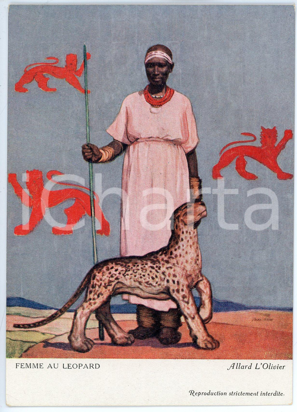 1931 CONGO BELGE Fernand ALLARD L'OLIVIER Femme au leopard - Postcard FG NV 3 Cartolina d'epoca, non viaggiata. FAIR/discreto Lievi smussature agli angoli Formato: FG originale e autentica 1