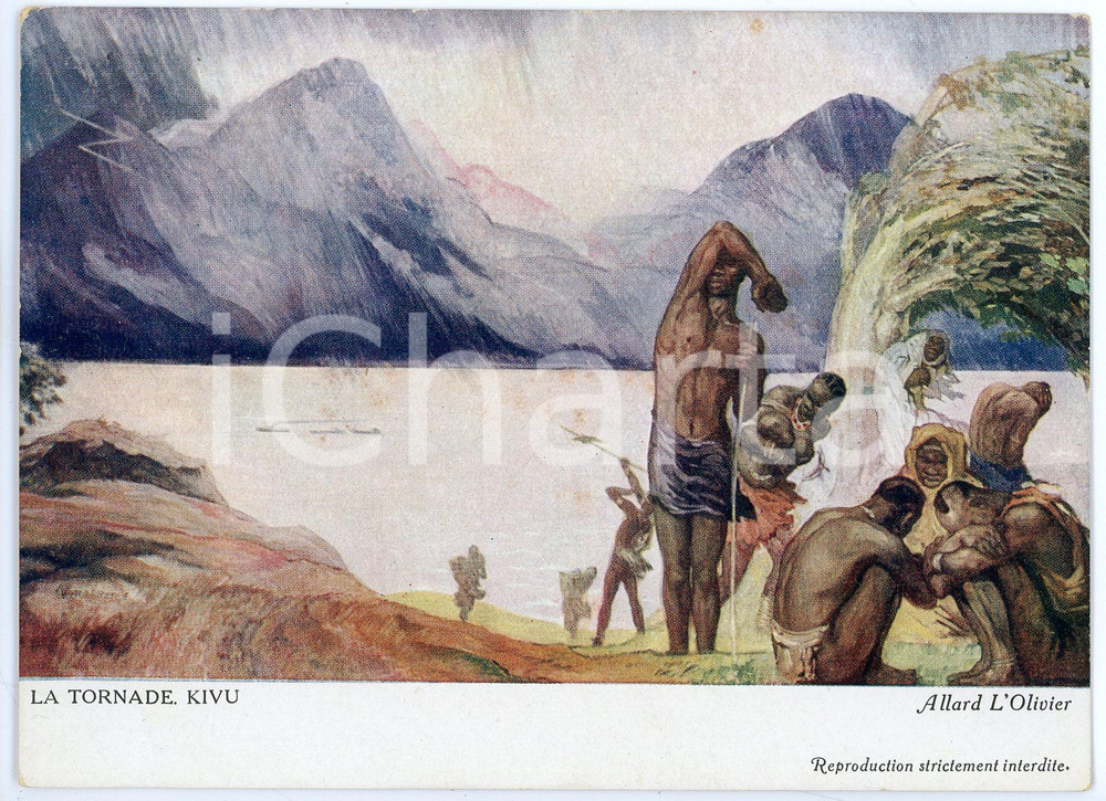 Cartolina originale da collezione 1931 CONGO BELGE Fernand ALLARD L OLIVIER La tornade KIVU  Postcard FG NV 1