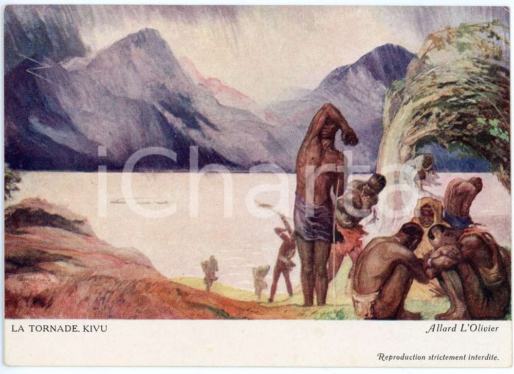 Cartolina originale da collezione 1931 CONGO BELGE Fernand ALLARD L OLIVIER La tornade KIVU  Postcard FG NV 1