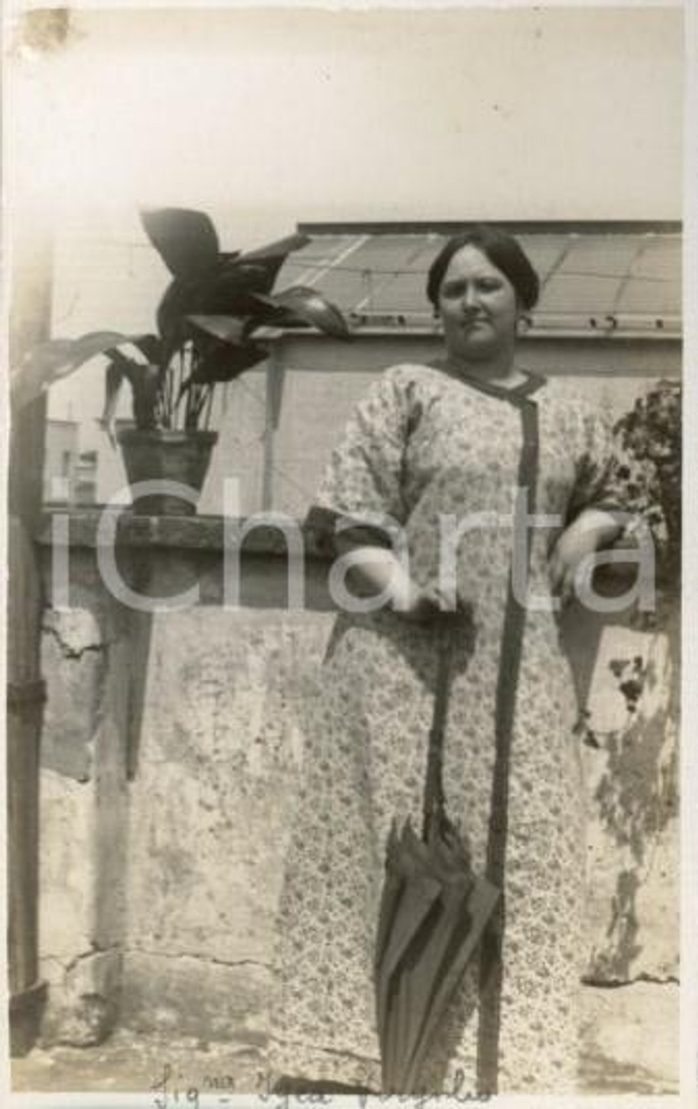 1915 ROMA Ritratto di Igea VIRGILIO in terrazza *Foto Luigi GREA Fotografia originale d'epoca, in formato cartolina postale.Si tratta di uno scatto realizzato da un fotografo amatoriale, Luigi "Gigi" Grea, funzionario delle ferrovie. FAIR/discreto lievi sbrecciature angolari; difetto di stampa Formato: 9x14 cm originale e autentica 1