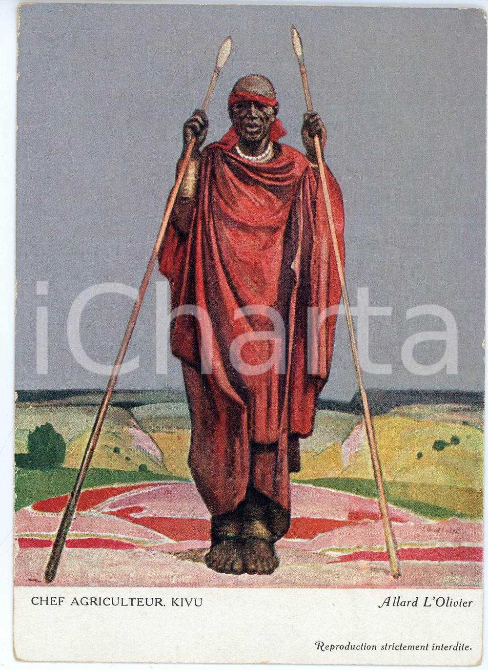 1931 CONGO BELGE Fernand ALLARD L'OLIVIER Chef Agriculteur Kivu Postcard 3 Cartolina d'epoca, non viaggiata.EDITORE: La Loterie Coloniale FAIR/discreto Lievi smussature agli angoli Formato: FG originale e autentica 1