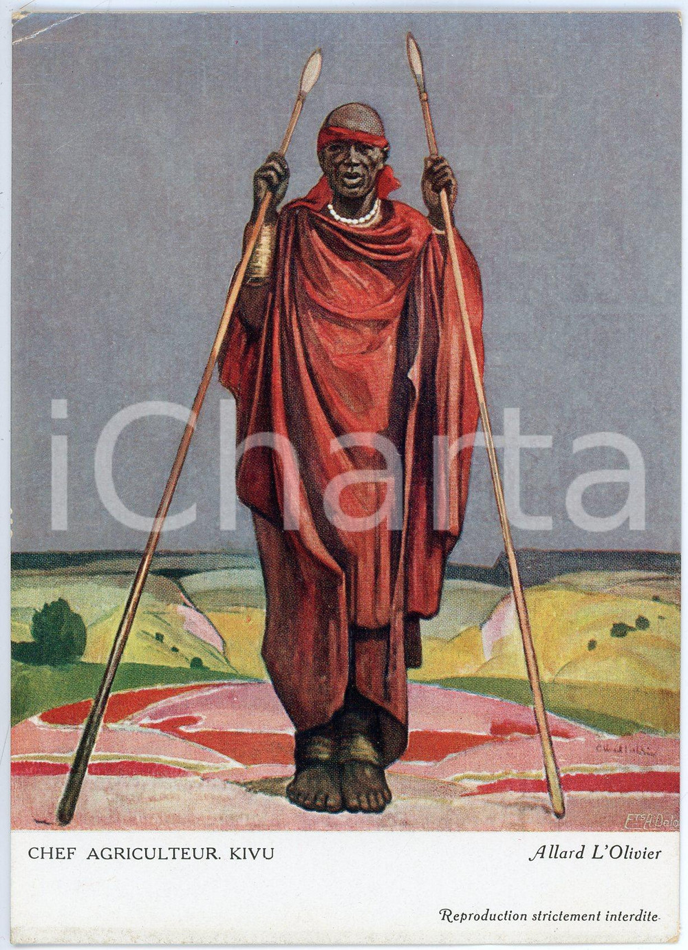 1931 CONGO BELGE Fernand ALLARD L'OLIVIER Chef Agriculteur Kivu Postcard 2 Cartolina d'epoca, non viaggiata.EDITORE: La Loterie Coloniale FAIR/discreto Lievi smussature agli angoli, piegatura all'angolo superiore sinistro Formato: FG originale e autentica 1