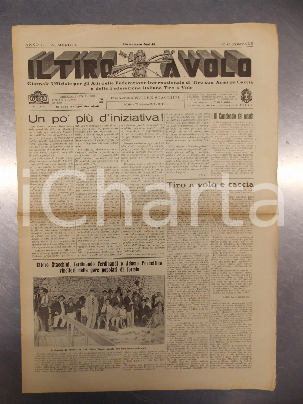 Giornale, rivista storica 1931 IL TIRO A VOLO Non bisogna avere remore a sparare ai piccioni Giornale 1