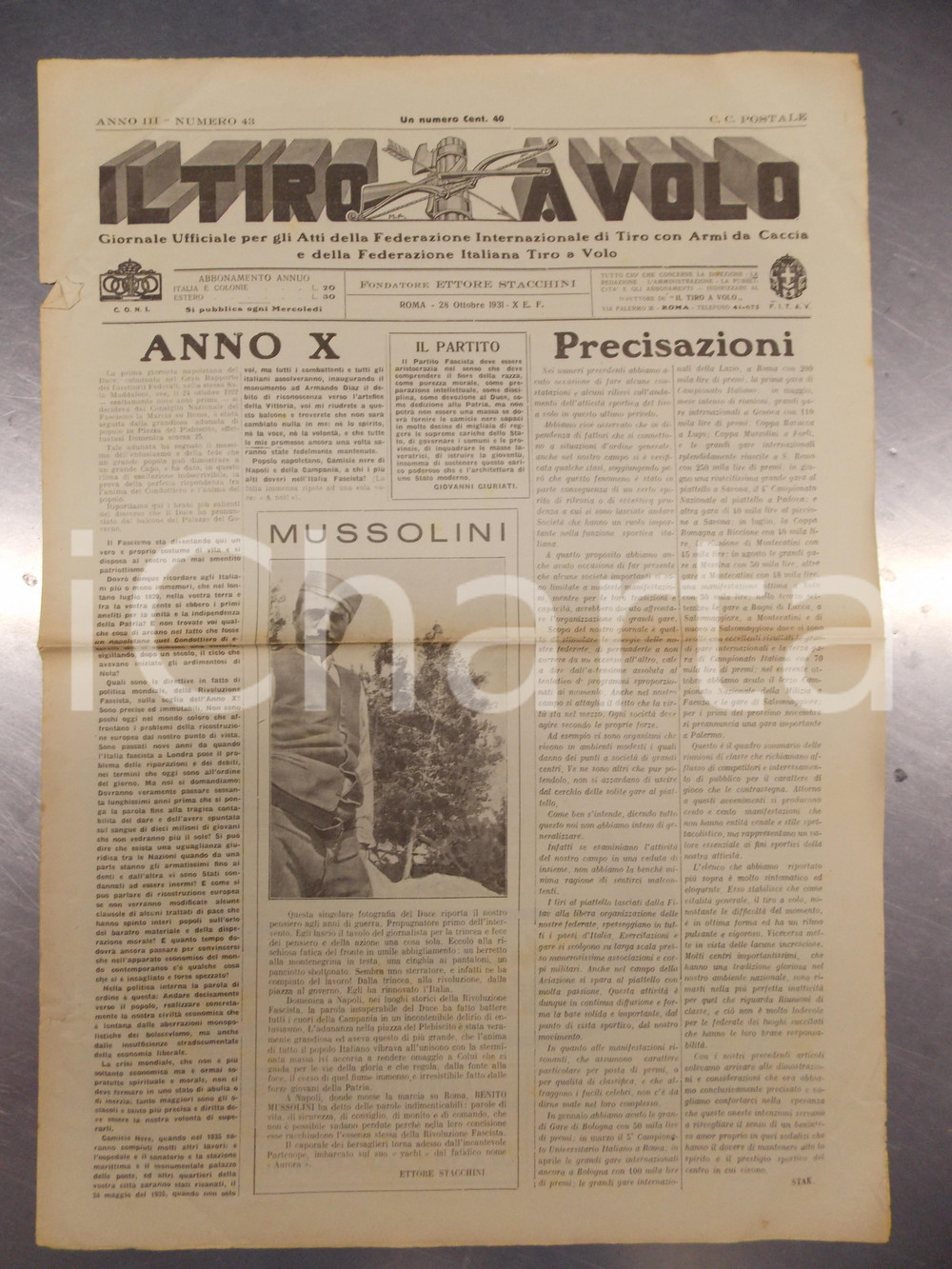 Giornale, rivista storica 1931 IL TIRO A VOLO Primo Decennale della Rivoluzione fascista ^Giornale 1