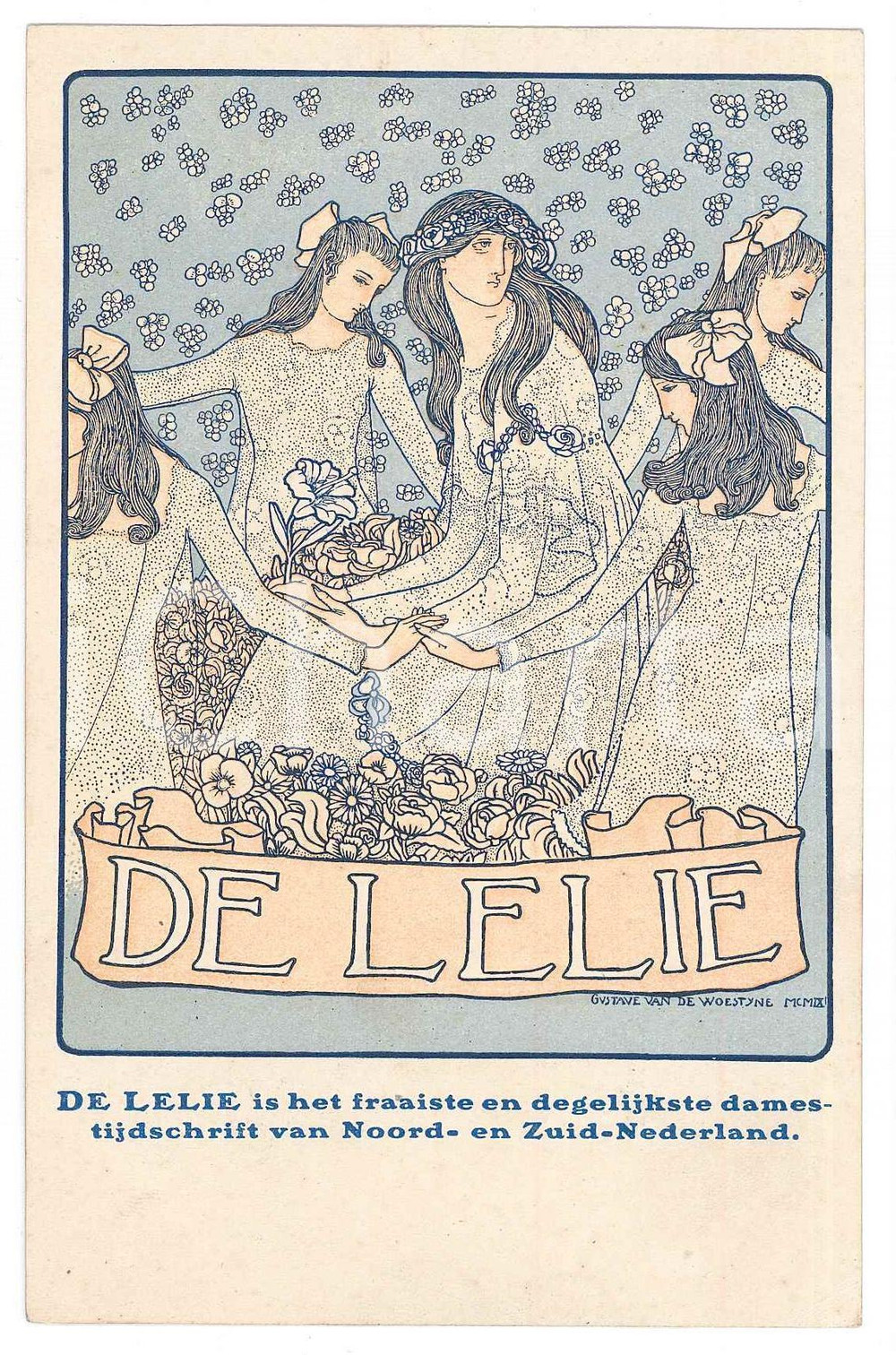 1909 ART NOUVEAU NEDERLAND - Gustave VAN DE WOESTYNE De Lelie *RARE Postcard  Cartolina postale d'epoca, non viaggiata. GOOD/buono lievi piegature angolari Formato: 9x14 cm originale e autentica 1