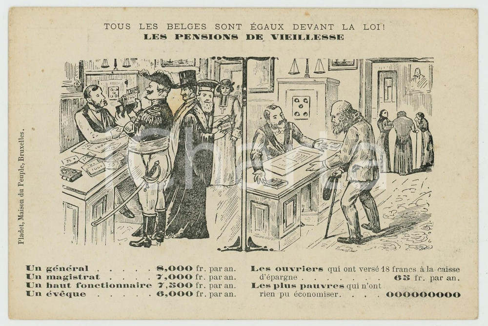 1910 ca BELGIQUE Les pensions de vieillesse - Carte postale ILLUSTRÉE (2)  Cartolina postale d'epoca, non viaggiata. GOOD/buono  Formato: 14x9 cm originale e autentica 1