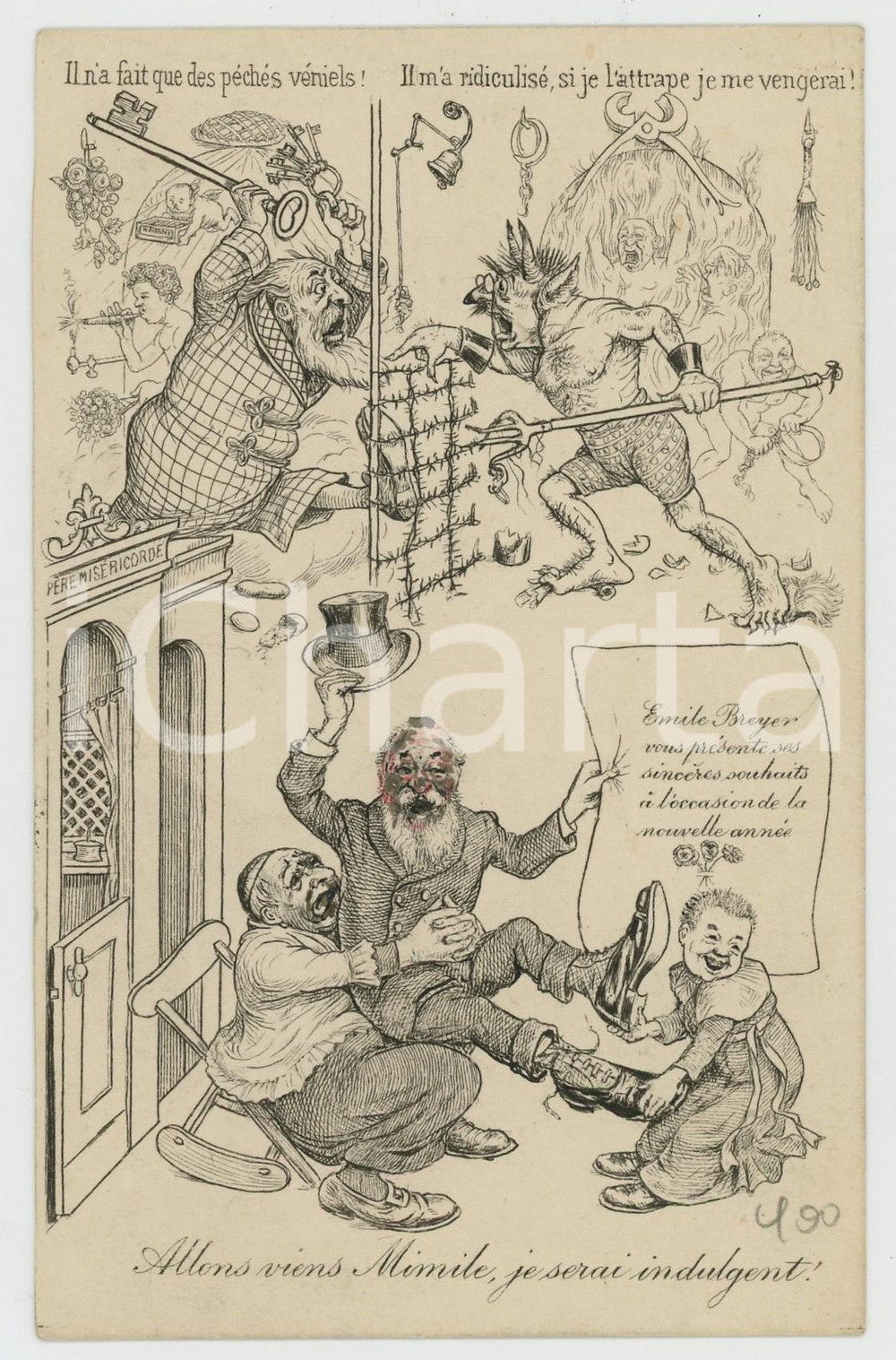 1910 ca HUMOUR Nouvelle Année - Diable - Viens Mimile *Postcard Emile BREYER  Cartolina postale illustrata, priva di stampa al verso. GOOD/buono  Formato: 9x14 cm originale e autentica 1