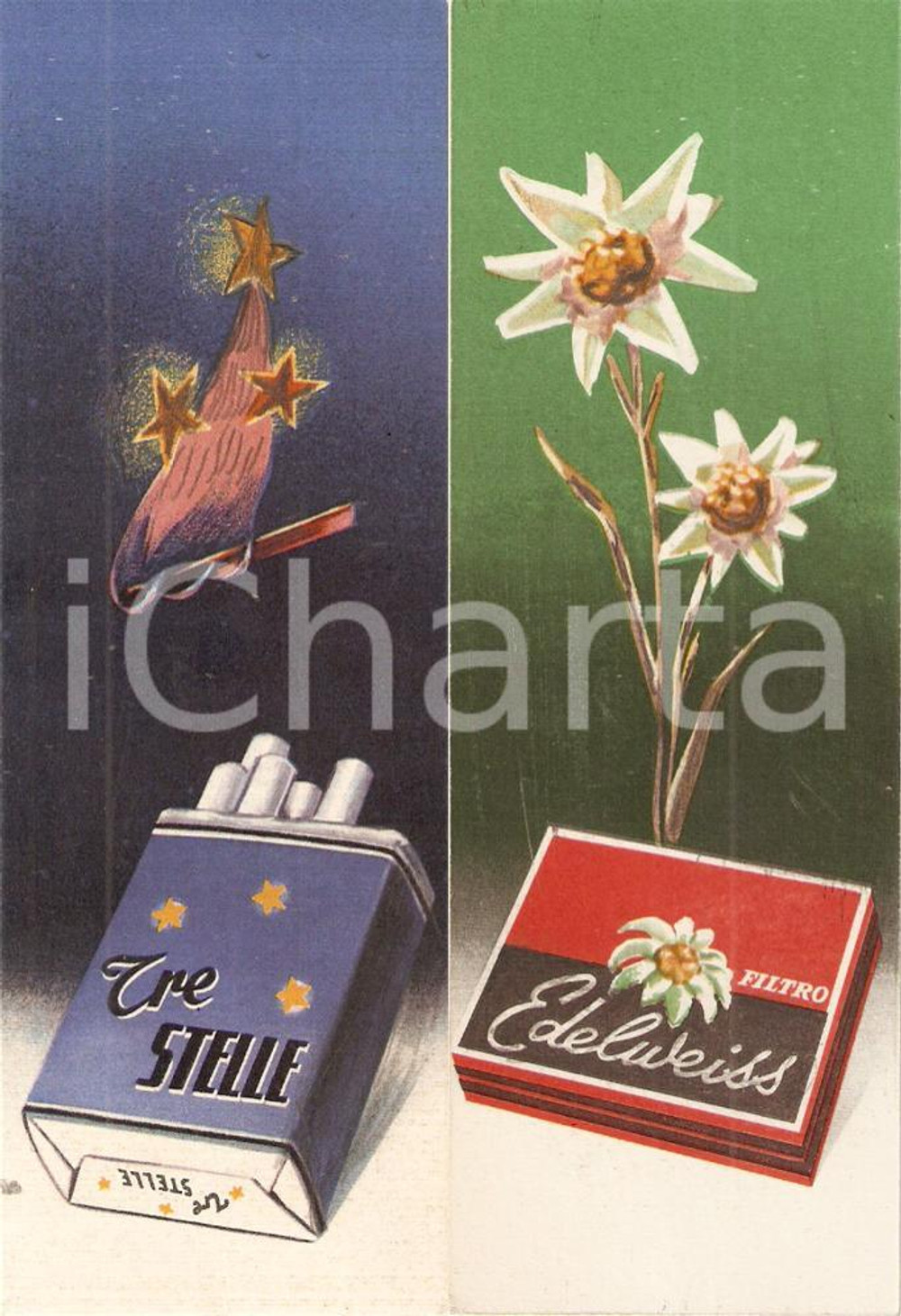 Oggetto da collezione cartaceo 1940 ca Sigarette coloniali EDELWEISS e TRE STELLE Segnalibro pubblicitario 5 1