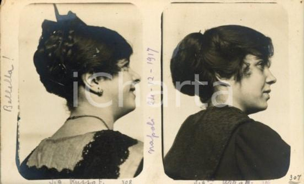 1917 NAPOLI Emma RUSSO - Margherita UZZO - Ritratti *Fotocartolina Luigi GREA Fotografia originale d'epoca, in formato cartolina postale.Si tratta di uno scatto realizzato da un fotografo amatoriale, Luigi "Gigi" Grea, funzionario delle ferrovie.Didascalia manoscritta al recto. GOOD/buono lievi smussature angolari Formato: 14x9 cm originale e autentica 1