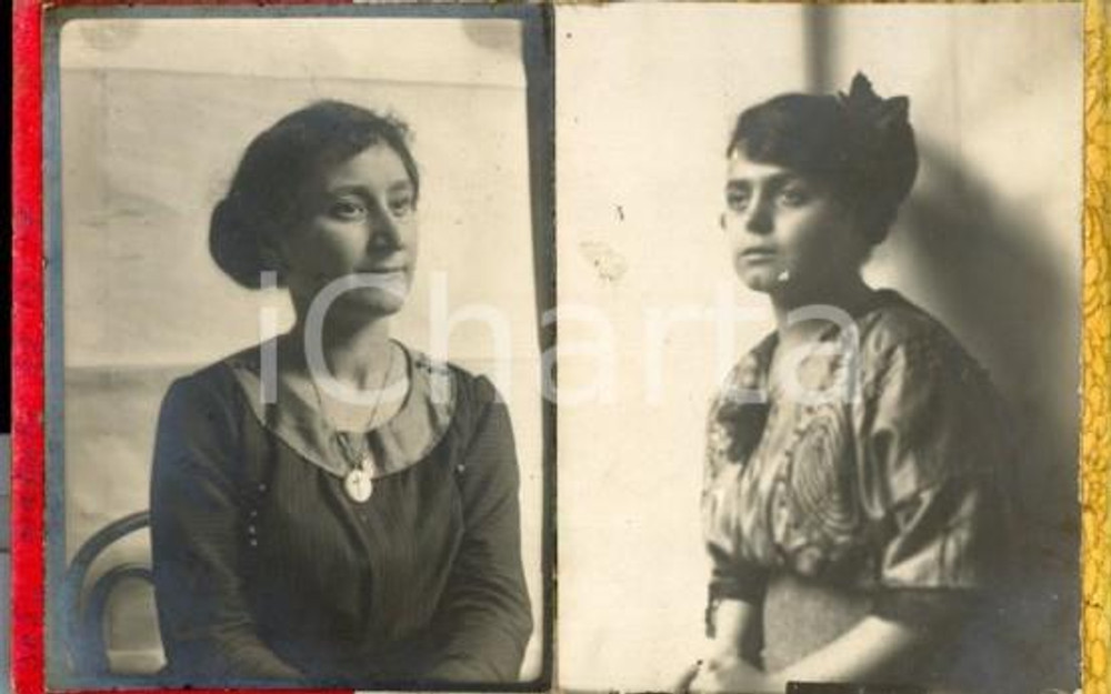 1917 NAPOLI Emma GENTILE - Darinka DURELLI - Ritratti *Fotocartolina Luigi GREA Fotografia originale d'epoca, in formato cartolina postale su cartoncino.Si tratta di uno scatto realizzato da un fotografo amatoriale, Luigi "Gigi" Grea, funzionario delle ferrovie.Didascalia manoscritta al recto. FAIR/discreto piegatura centrale; lievi macchie Formato: 14x9 cm originale e autentica 1