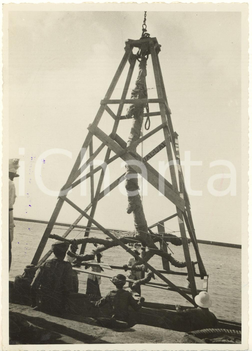 1938 AOI MOGADISCIO (SOMALIA) Albero di UAL UAL parte per Triennale d'Oltremare  Fotografia originale d'epoca, con timbro datario e didascalia al verso. POOR/danneggiato macchie di inchiostro al lato sinistro Formato: 13x18 cm originale e autentica 1