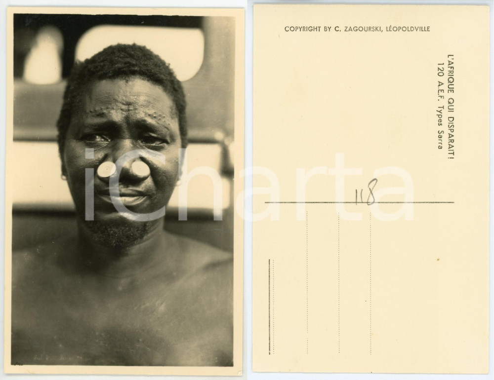1930 ca C. ZAGOURSKI «L'Afrique qui disparaît»  A.E.F. - Un chef *Postcard 2  Fotocartolina postale d'epoca, appartenente alla serie «L'Afrique qui disparaît» del fotografo Casimir Zagourski (Léopoldville).N° 121, non viaggiata. GOOD/buono  Formato: 9x14 cm originale e autentica 1