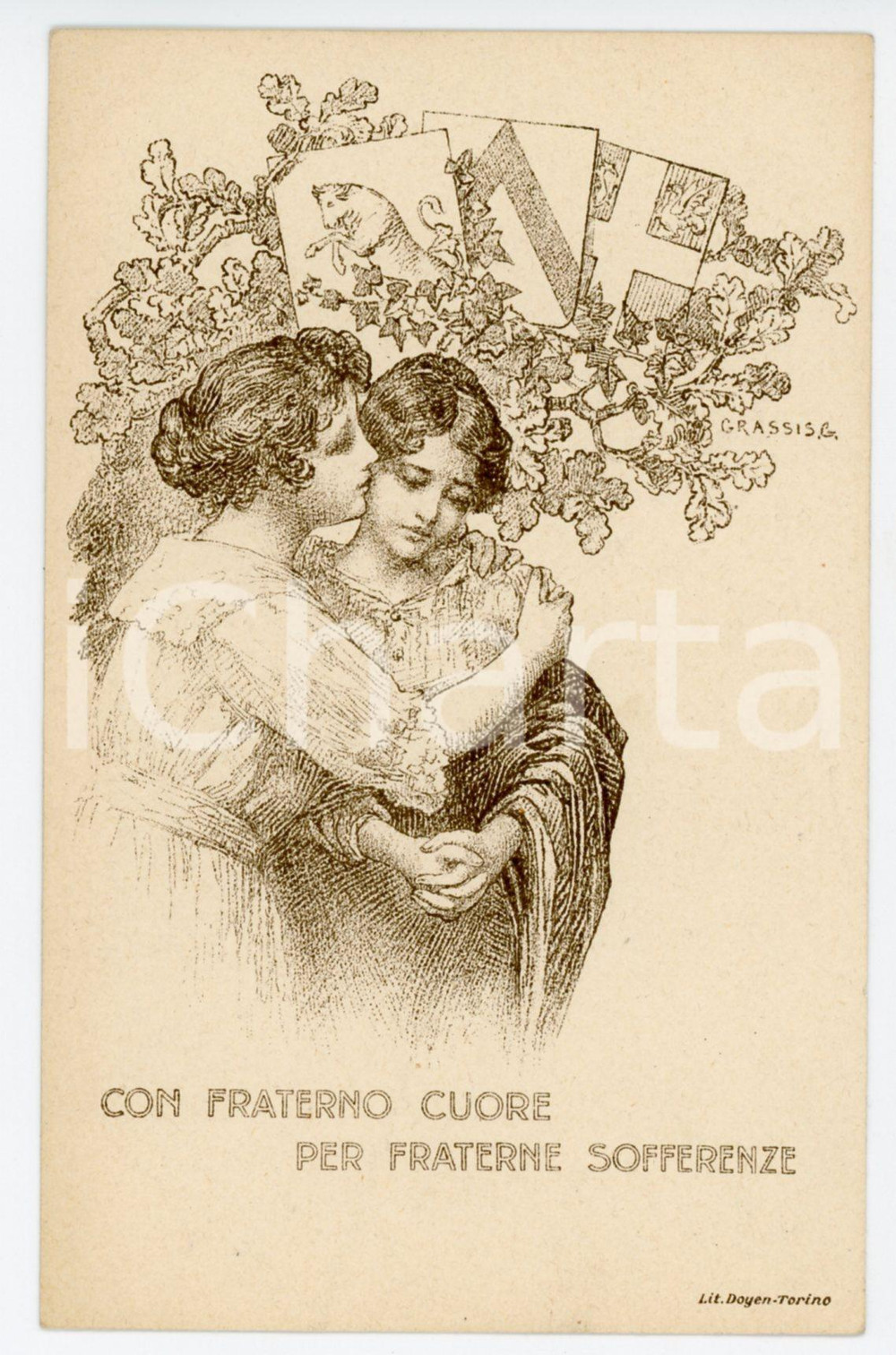 1915 WW1 TORINO Scuola femminile Domenico Berti - Con fraterno cuore ^Cartolina  Cartolina postale d'epoca, non viaggiata. GOOD/buono  Formato: FP originale e autentica 1
