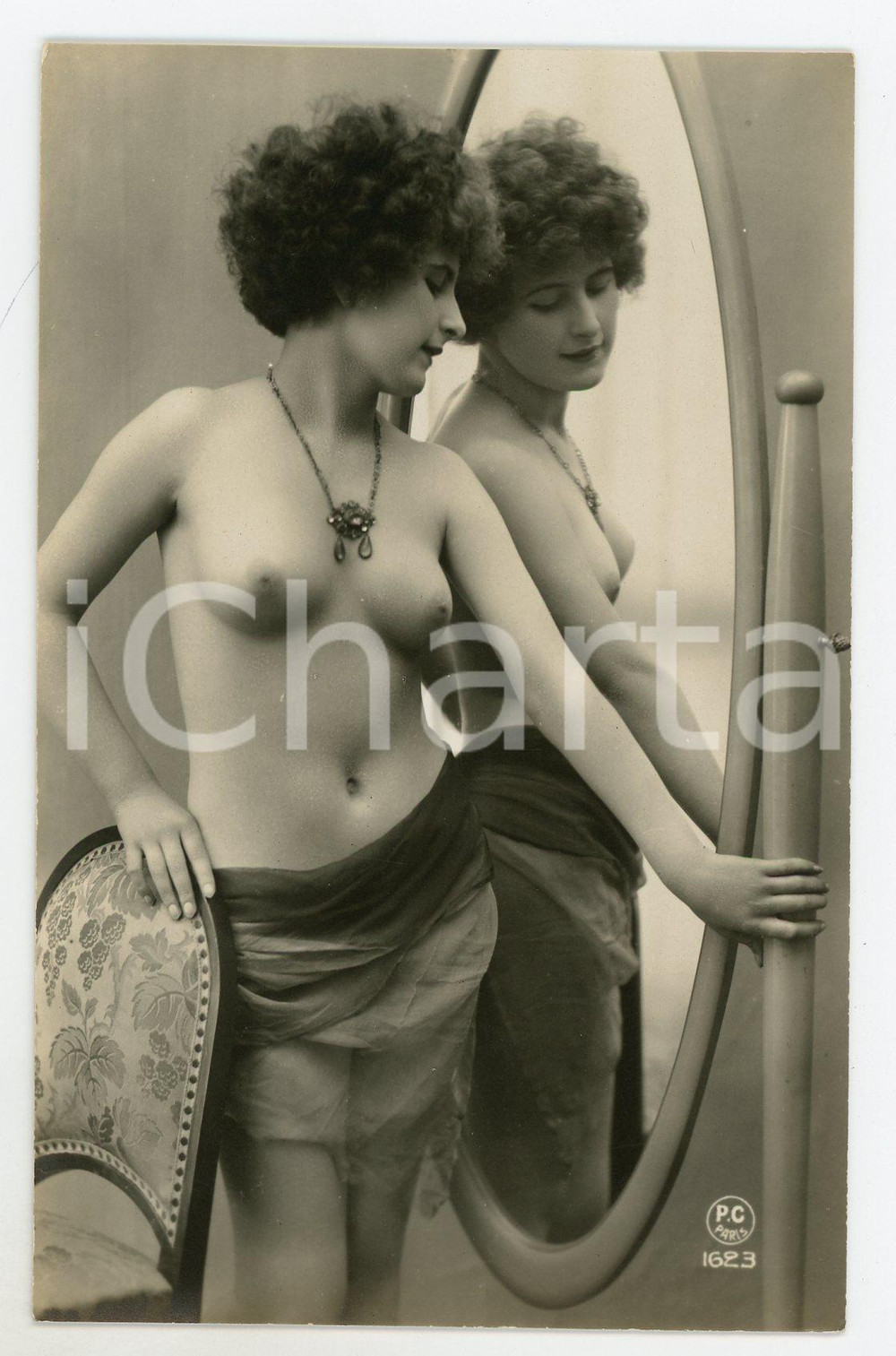 1910 ca VINTAGE EROTIC Nude woman with veil in mirror *Postcard PC PARIS 1623  Fotografia seriale d'epoca, in formato cartolina.Editore PC Paris - Serie 1623 GOOD/buono  Formato: 9x14 cm originale e autentica 1