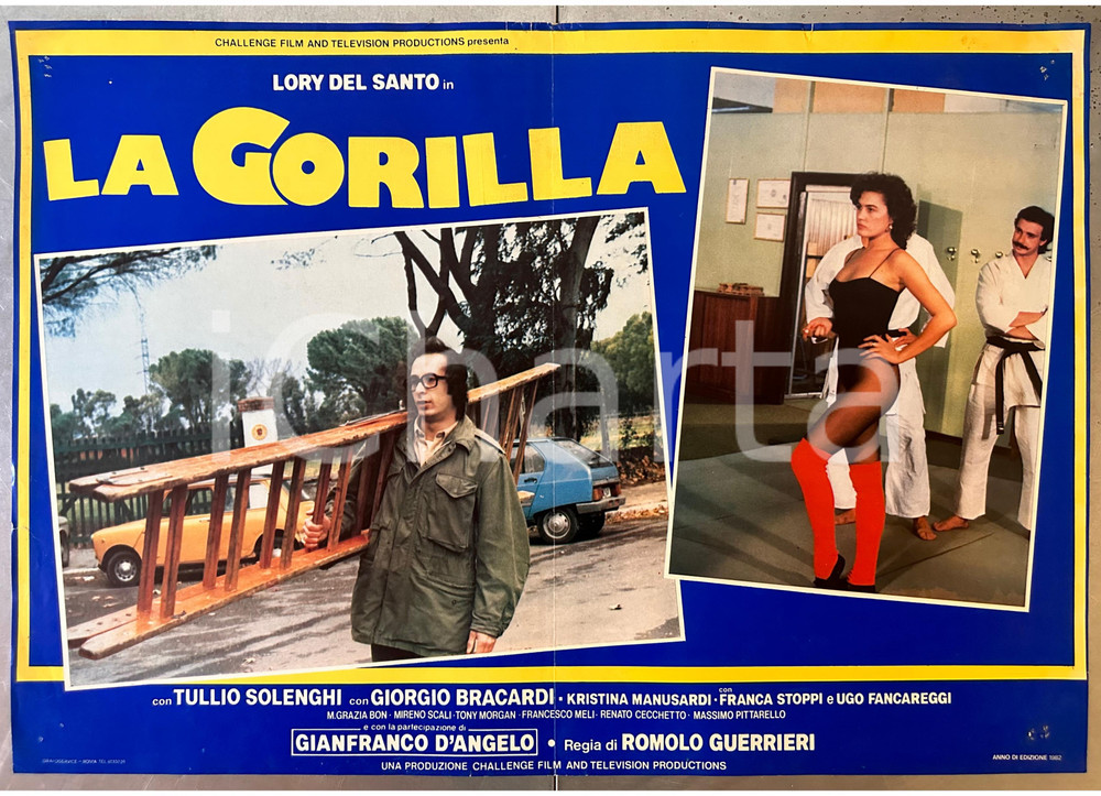 1982 Lory DEL SANTO Tullio SOLENGHI Giorgio BRACARDI "La gorilla" *Fotobusta (2) Fotobusta originale d'epoca. POOR/danneggiato piegature d'epoca; fori di affissione; piccoli strappi marginali Formato: 66x46 cm originale e autentica 1