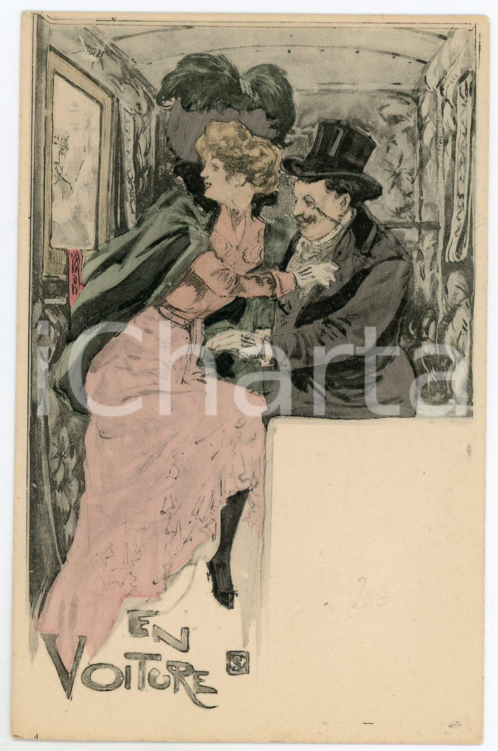 1900 ca FRANCE Artist Georges CONRAD - En voiture ^ILLUSTRATED postcard Cartolina postale d'epoca, illustrata, non viaggiata. GOOD/buono  Formato: 9x14 cm originale e autentica 1