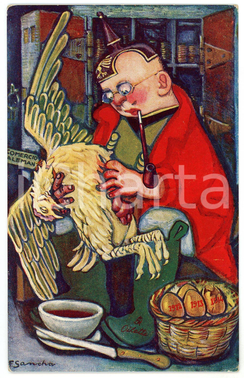 1917 LESSEN VAN AESOPUS De ken en de gouden eieren - Francisco SANCHA *Postcard  Cartolina postale d'epoca, non viaggiata. FAIR/discreto smussature agli angoli Formato: 9x14 cm originale e autentica 1