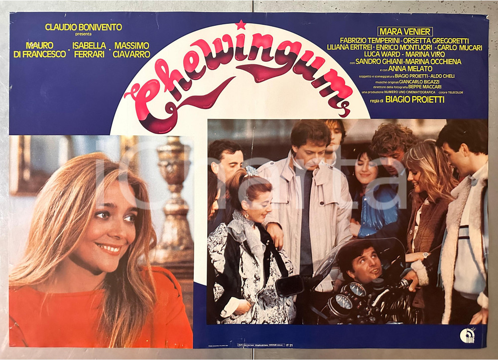 Materiale cinematografico d’epoca 1984 Mara VENIER Massimo CIAVARRO Chewingum Fotobusta poster 66x46 cm 1