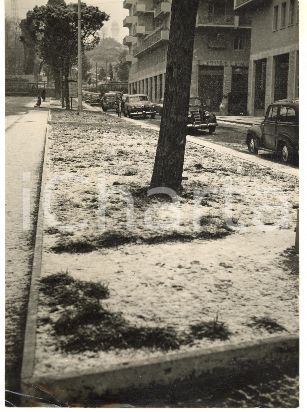 Fotografia d epoca originale 1954 ROMA Le strade della capitale dopo una breve nevicata Foto 13x18 cm 1
