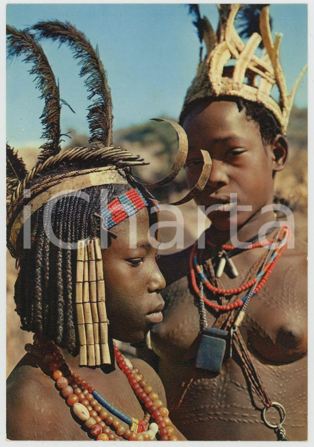 1960ca L'AFRIQUE EN COULEURS Danseuses africaines NU ETHNIQUE Carte postale  Cartolina postale d'epoca, non viaggiata.EDITORE: Editions Iris GOOD/buono  Formato: 10x15 cm originale e autentica 1