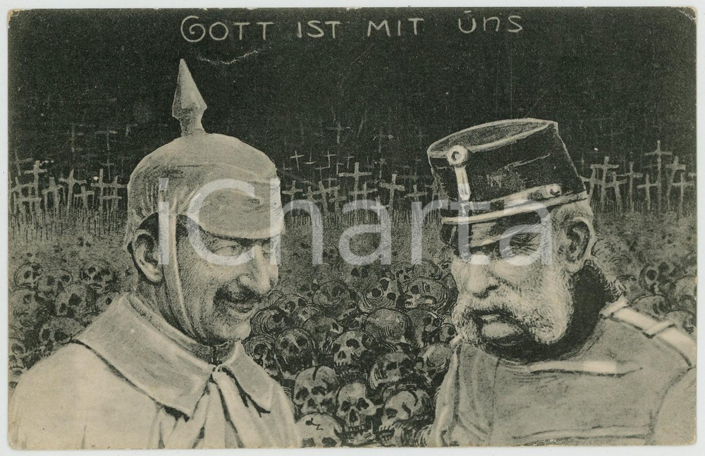 1919 WW1 - SATIRE - DEUTSCHLAND Gott ist mit uns - ILLUSTRATED Postcard  Cartolina postale d'epoca, non viaggiata ma con testo manoscritto al verso. FAIR/discreto Lievi smussature agli angoli Formato: 14x9 cm originale e autentica 1