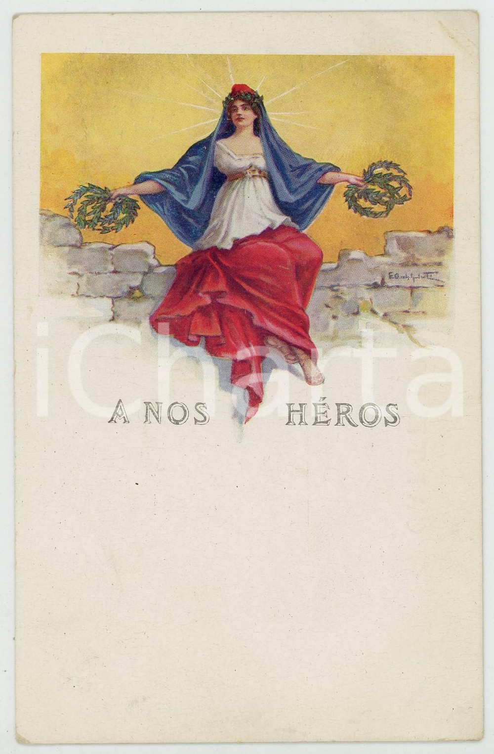 1915 ca WW1 - FRANCE A nos héros - Carte postale ILLUSTREE (2)  Cartolina postale d'epoca, non viaggiata. FAIR/discreto Smussature agli angoli Formato: 9x14 cm originale e autentica 1