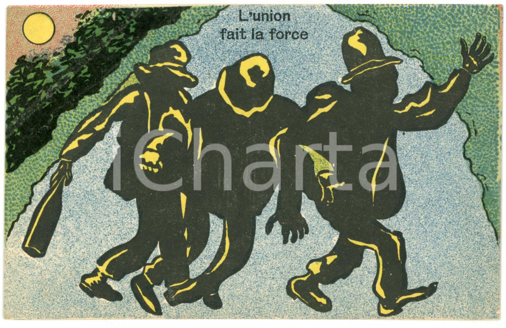 1910 HUMOUR Ivrognes - L'union fait la force - Carte postale ILLUSTRÃ‰E FP VG  Cartolina postale d'epoca, viaggiata.CONDIZIONI: FAIR (lievi smussature agli angoli)FORMATO: FP    originale e autentica 1