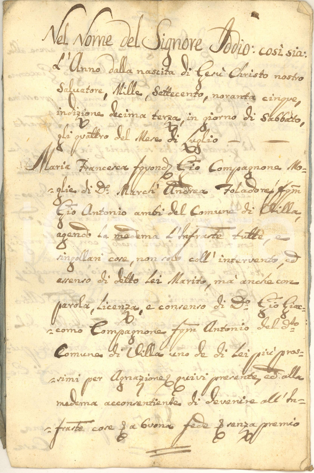 Documento originale, autentico 1795 VILLA DI CHIAVENNA Maria Francesca COMPAGNONE vende casa stalla cascina 1