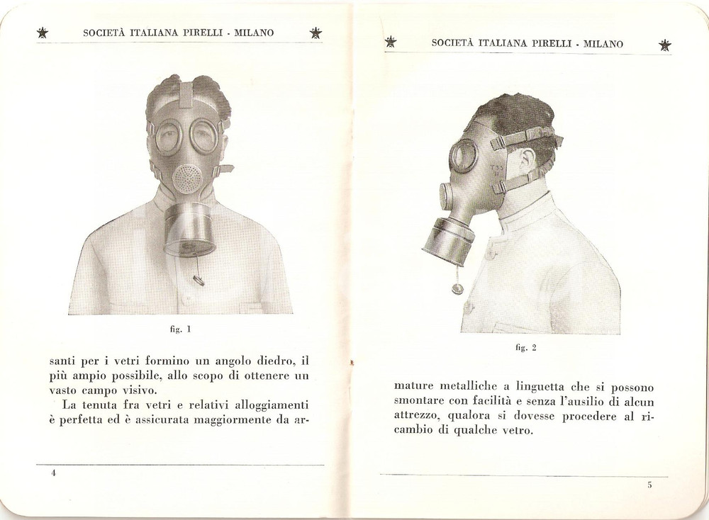 Libro, pubblicazione d'epoca 1935 MILANO - PIRELLI Maschera antigas tipo T. 33 *Servizio Chimico Militare 1