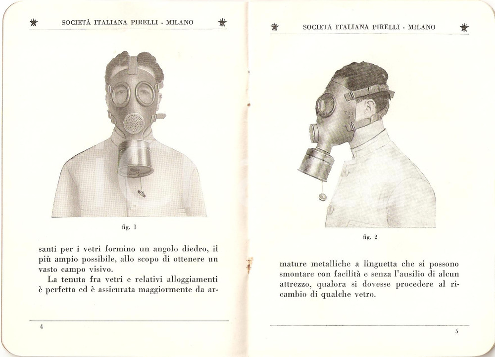 Libro, pubblicazione d epoca 1935 MILANO  PIRELLI Maschera antigas tipo T. 33 Guerra chimica 4 1