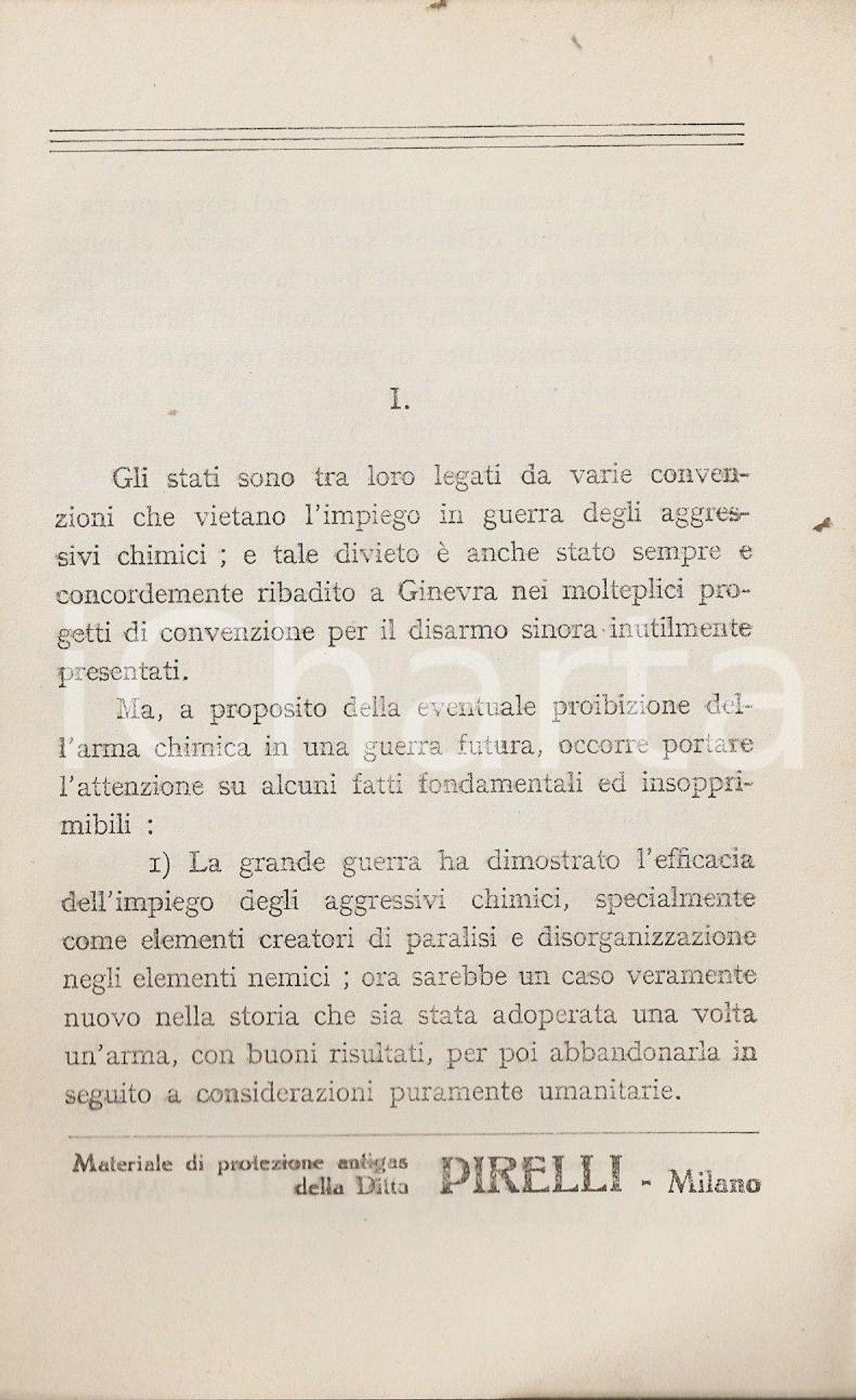 Libro, pubblicazione d epoca 1935 ca GUERRA CHIMICA PIRELLI Aggressivi chimici Ministero Guerra Opuscolo 1