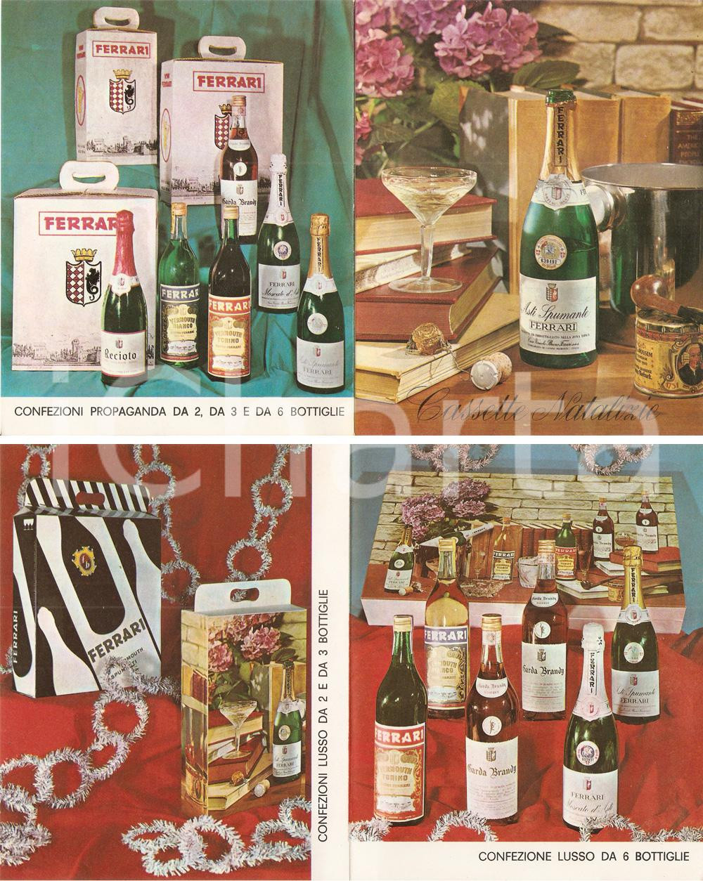 Materiale pubblicitario d’epoca 1960 ca CANTINE FERRARI Cassette natalizie Spumanti Vermouth Moscato Pieghevole 1