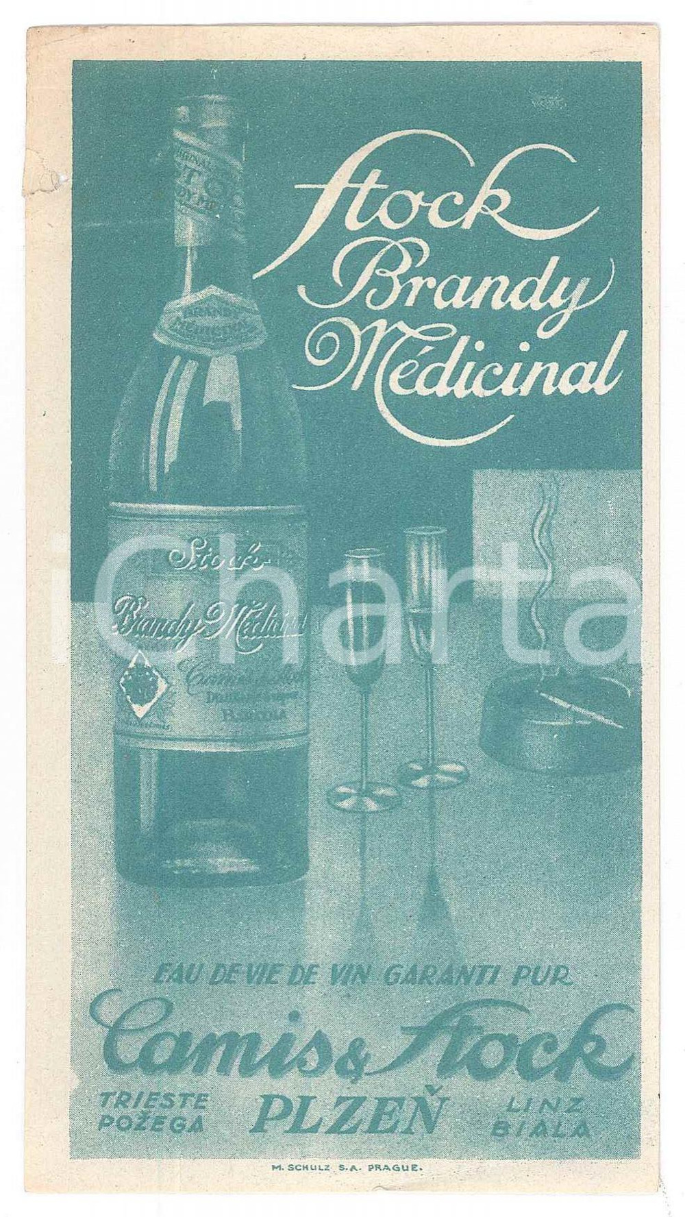 1935 CAMIS & STOCK - STOCK Brandy Medicinal - Biglietto pubblicitario 2 Biglietto pubblicitario, originale d'epoca.Appunti manoscritti al verso. POOR/danneggiato piccolo strappo marginale; gualciture e macchie al verso Formato: 8x14 cm originale e autentica 1