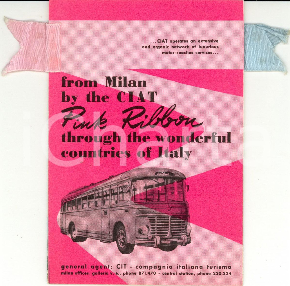 Materiale pubblicitario d’epoca 1950 ca ROMA CIAT Escursioni turistiche sul PINK RIBBON in ITALIA Opuscolo 1