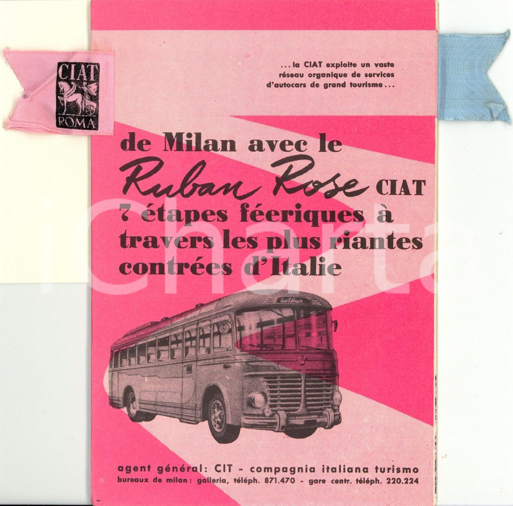 Materiale pubblicitario d’epoca 1950 ca ROMA CIAT Escursioni turistiche sul PINK RIBBON in ITALIA Opuscolo 1