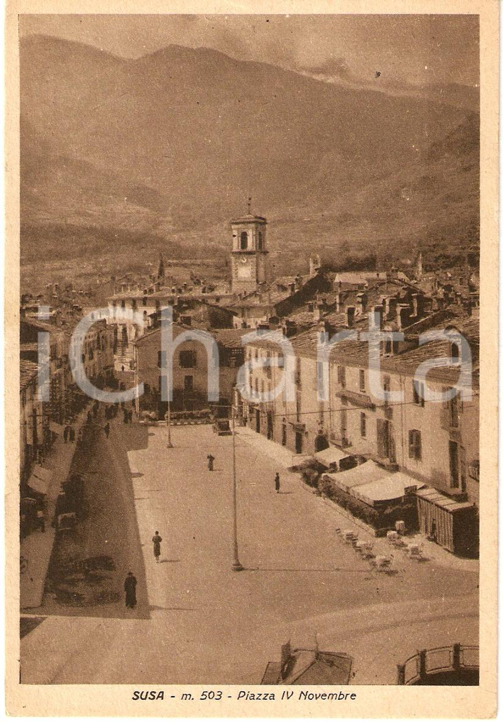 Cartolina originale da collezione 1940 ca SUSA TO Piazza IV Novembre ANIMATA FG NV 1